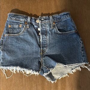 Levi's Blue Frayed Hem Jean Shorts